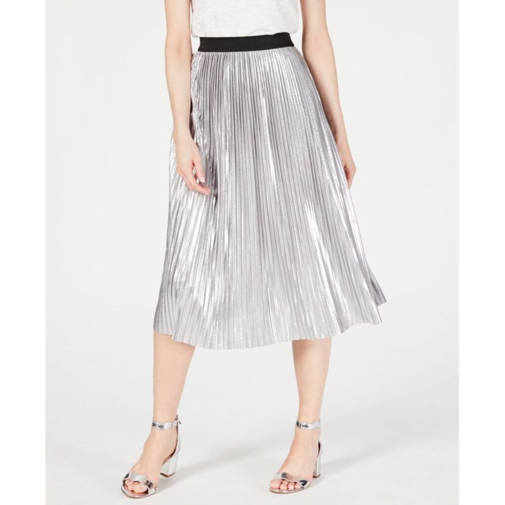 INC International Concepts Pull On Metallic Pleated Midi Skirt